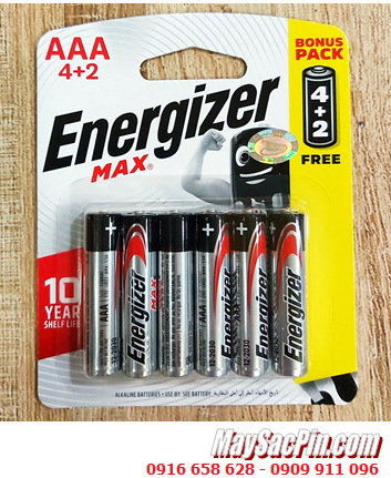 Energizer E92, LR03; Pin AA 1.5v Alkaline Energizer E92, LR03 chính hãng (Xuất xứ Singapore) Vỉ 6viên